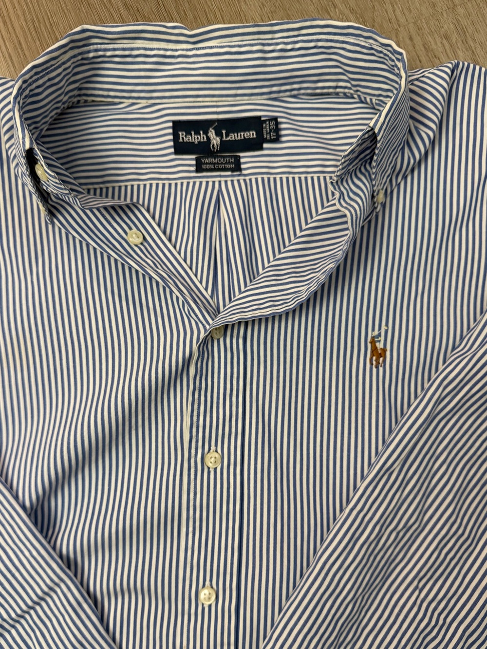 Ralph Lauren Navy and White Striped Button-Down Shirt